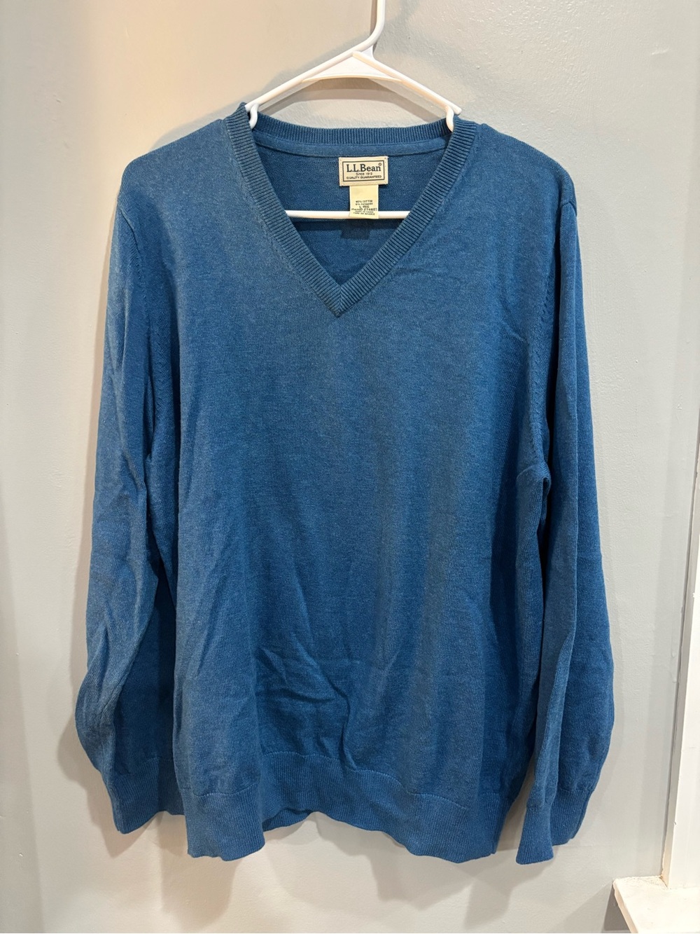 LL Bean Sweater Mens Large Blue Cashmere Cotton Blend Soft Knit Long Sleeve
